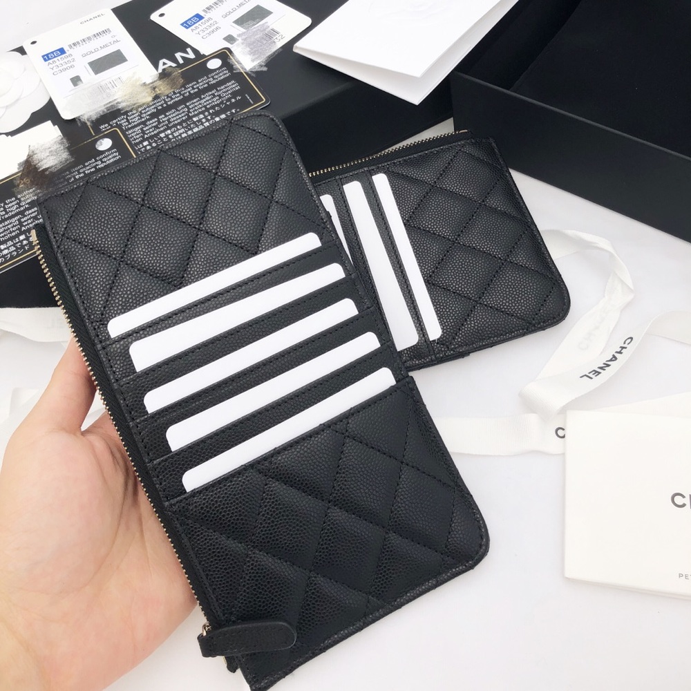 CHANEL Black Caviar Wallet GOLD Card Phone Holder - Picture 2 of 8